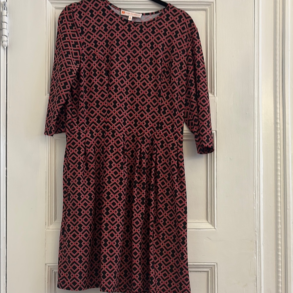 Jude Connally Red A-Line Dress 3/4 Sleeve Crew Neck